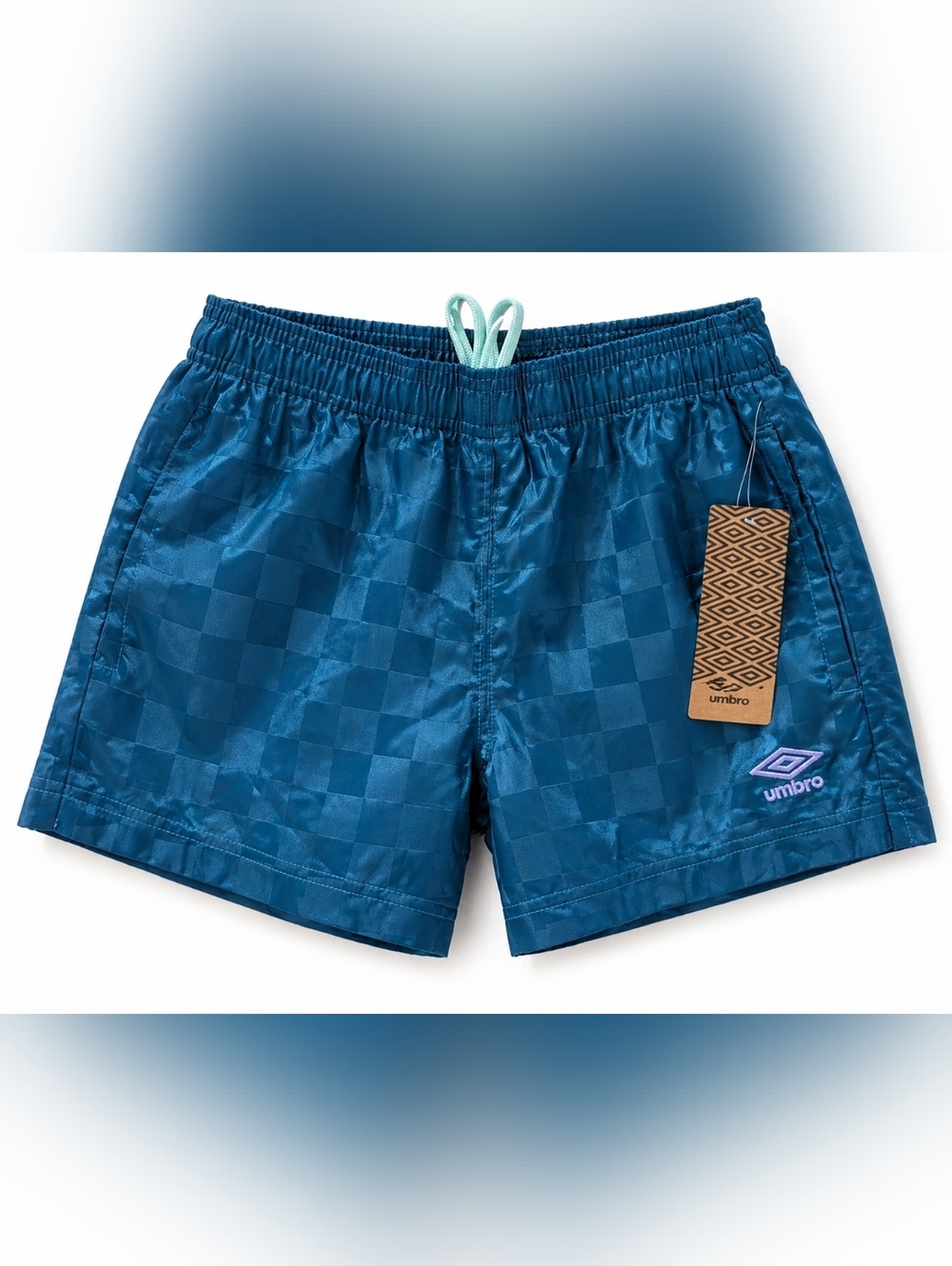 2/$35 New Umbro Soccer Shorts Youth M 10-12 Blue Coral Checkered Drawstring